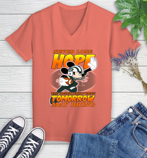 New York Jets NFL Football Mickey Disney Never Lose Hope Women's V-Neck T-Shirt 6