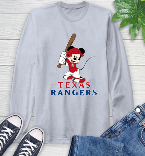 MLB Baseball Texas Rangers Cheerful Mickey Mouse Shirt Long Sleeve T-Shirt 6