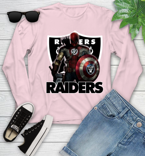 NFL Captain America Thor Spider Man Hawkeye Avengers Endgame Football Oakland Raiders Youth Long Sleeve 10