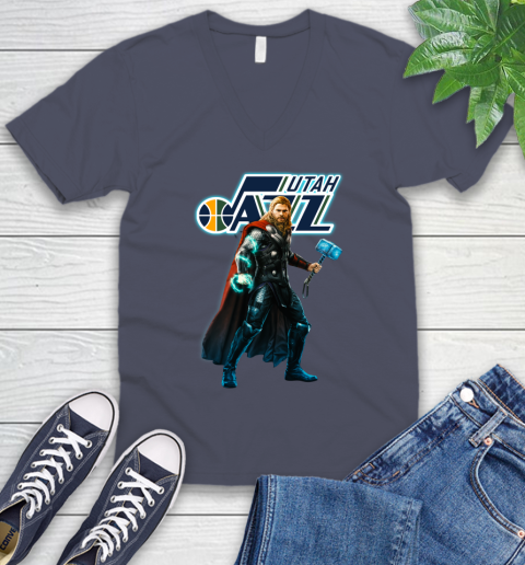 NBA Thor Avengers Endgame Basketball Utah Jazz V-Neck T-Shirt 8