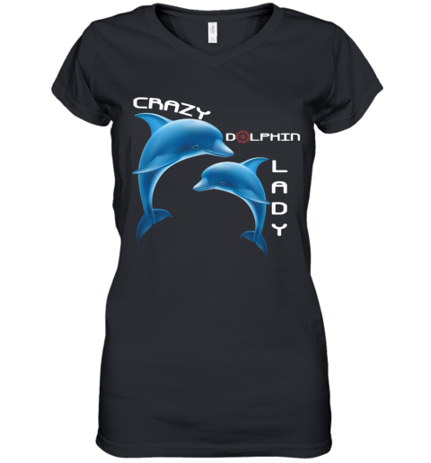 Crazy Dolphin Lady Women's V-Neck T-Shirt