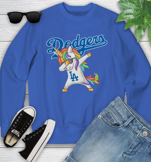 Los Angeles Dodgers MLB Baseball Funny Unicorn Dabbing Sports Youth Sweatshirt 8