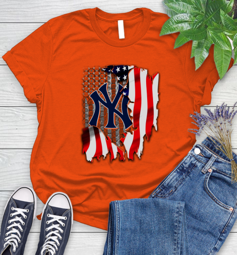 New York Yankees MLB Baseball American Flag Women's T-Shirt 3