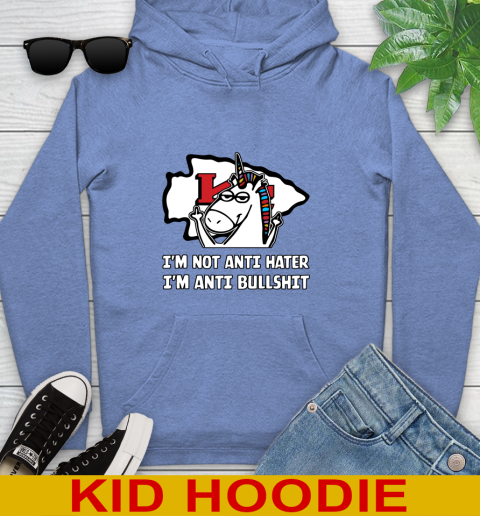 Kansas City Chiefs NFL Football Unicorn I'm Not Anti Hater I'm Anti Bullshit Youth Hoodie 12