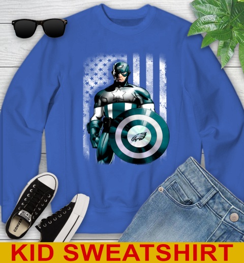 Philadelphia Eagles NFL Football Captain America Marvel Avengers American Flag Shirt Youth Sweatshirt 6