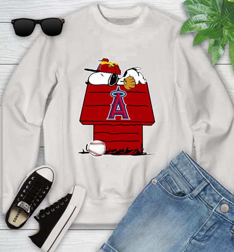MLB Los Angeles Angels Snoopy Woodstock The Peanuts Movie Baseball T Shirt Youth Sweatshirt