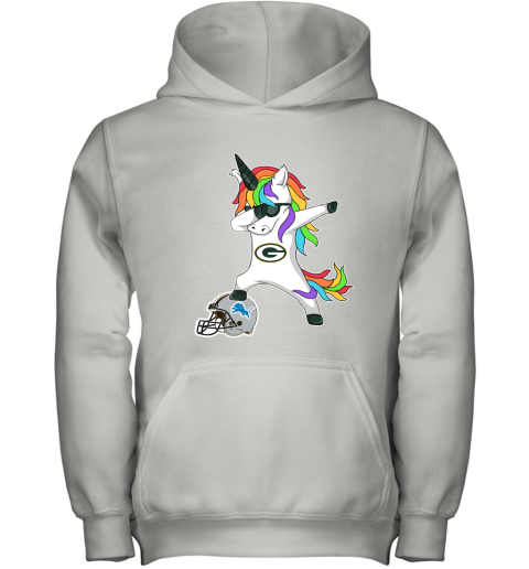 Football Dabbing Unicorn Steps On Helmet Green Bay Packers Youth Hoodie