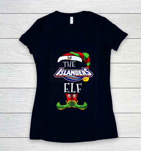 New York Islanders Christmas ELF Funny NHL Women's V-Neck T-Shirt 2