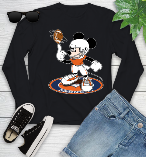 NFL Football Denver Broncos Cheerful Mickey Disney Shirt Youth Long Sleeve