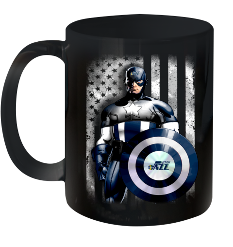 Utah Jazz NBA Basketball Captain America Marvel Avengers American Flag Shirt Ceramic Mug 11oz