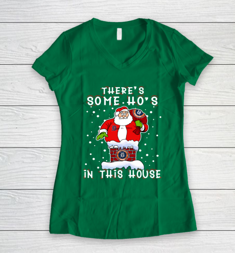 Detroit Tigers Christmas There Is Some Hos In This House Santa Stuck In The Chimney MLB Women's V-Neck T-Shirt - Image 4