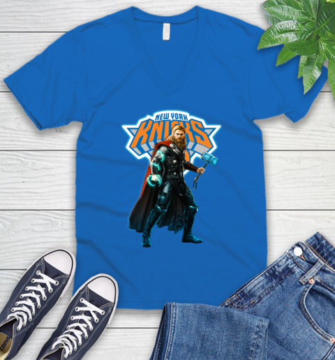 NBA Thor Avengers Endgame Basketball New York Knicks V-Neck T-Shirt 6