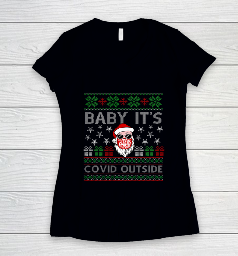 Baby It s C o v i d Outside Santa Ugly Christmas 2020 Women's V-Neck T-Shirt