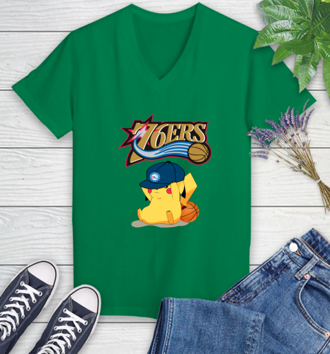 NBA Pikachu Basketball Sports Philadelphia 76ers Women's V-Neck T-Shirt 5