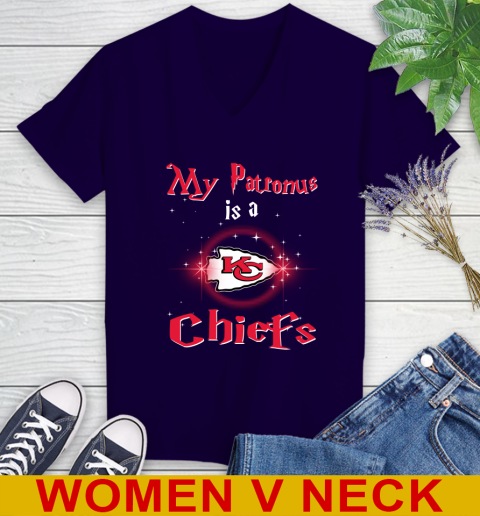 NFL Football Harry Potter My Patronus Is A Kansas City Chiefs Women's V-Neck T-Shirt 3