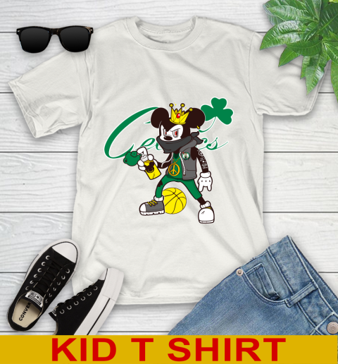Boston Celtics NBA Basketball Mickey Peace Sign Sports Youth T-Shirt