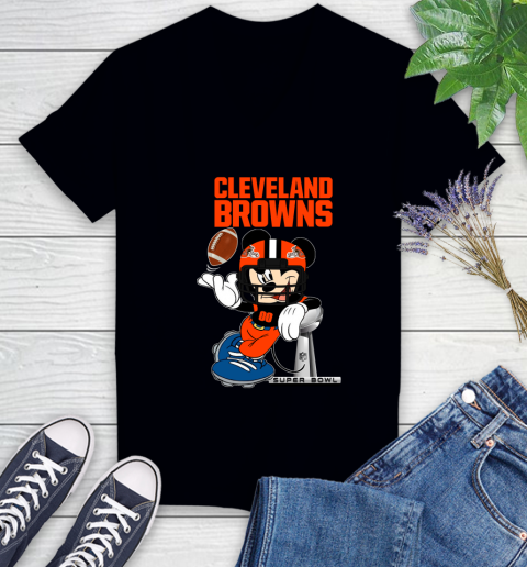 NFL Cleveland Browns Mickey Mouse Disney Super Bowl Football T Shirt Women's V-Neck T-Shirt 2