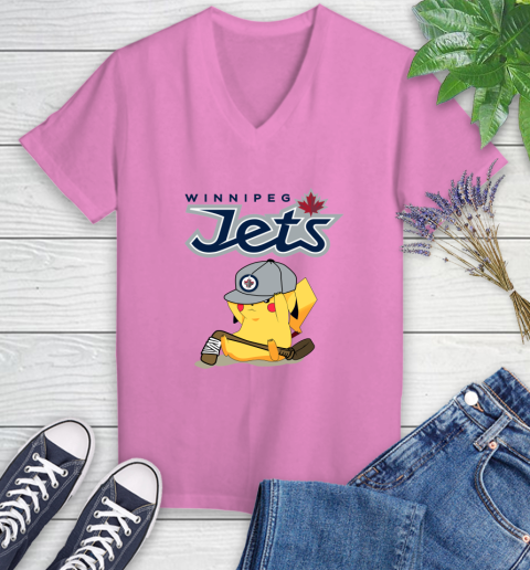NHL Pikachu Hockey Sports Winnipeg Jets Women's V-Neck T-Shirt 14