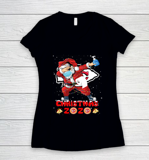 Kansas City Chiefs Funny Santa Claus Dabbing Christmas 2020 NFL Women's V-Neck T-Shirt