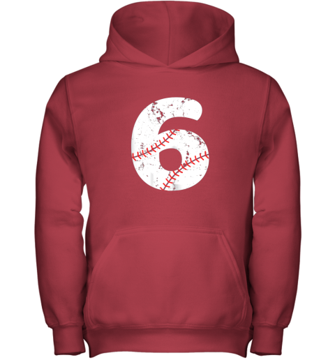 yvqq number 6 baseball vintage distressed team youth hoodie 43 front red