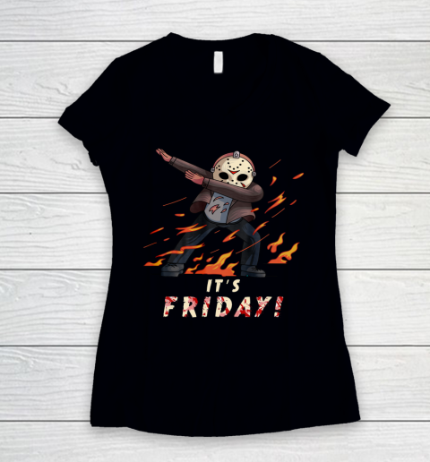 It s Friday 13th Funny Halloween Horror Graphic Funny Women's V-Neck T-Shirt