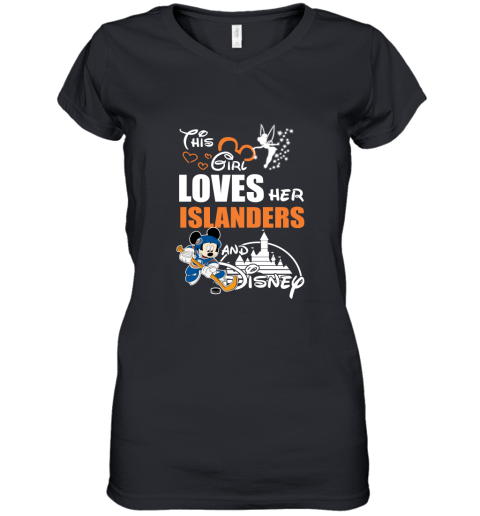 This Girl Love Her New York Islanders And Mickey Disney Women's V-Neck T-Shirt