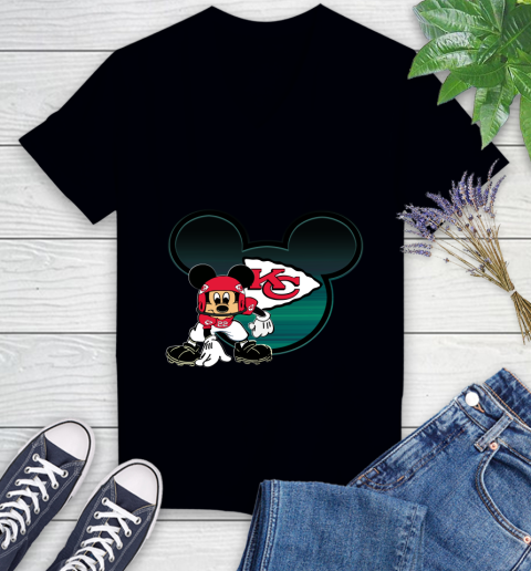 NFL Kansas City Chiefs Mickey Mouse Disney Football T Shirt Women's V-Neck T-Shirt 2
