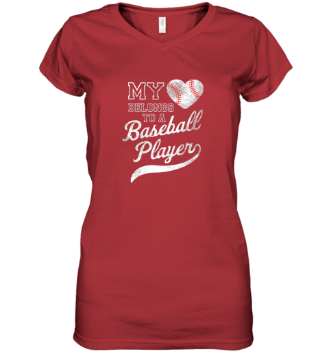 rkr4 baseball player wife or girlfriend heart women v neck t shirt 39 front red