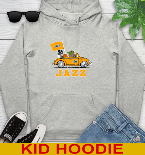 NBA Basketball Utah Jazz Darth Vader Baby Yoda Driving Star Wars Shirt Youth Hoodie