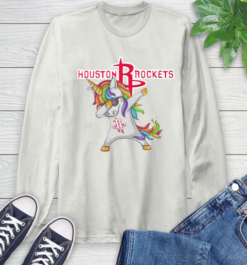 Houston Rockets NBA Basketball Funny Unicorn Dabbing Sports Long Sleeve T-Shirt 12