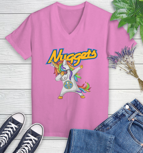 Denver Nuggets NBA Basketball Funny Unicorn Dabbing Sports Women's V-Neck T-Shirt 14