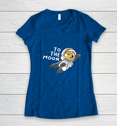 Dogecoin to the Moon Shirt Hodl Doge Coin Crypto Currency Women's V-Neck T-Shirt 7