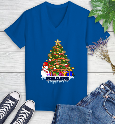 Chicago Bears Merry Christmas NFL Football Sports Women's V-Neck T-Shirt 10