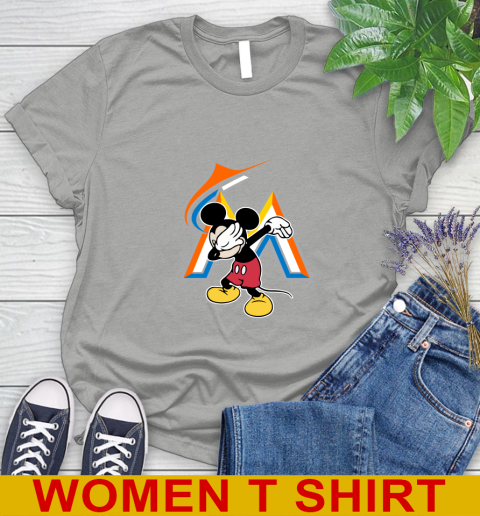 Miami Marlins MLB Baseball Dabbing Mickey Disney Sports Women's T-Shirt 11