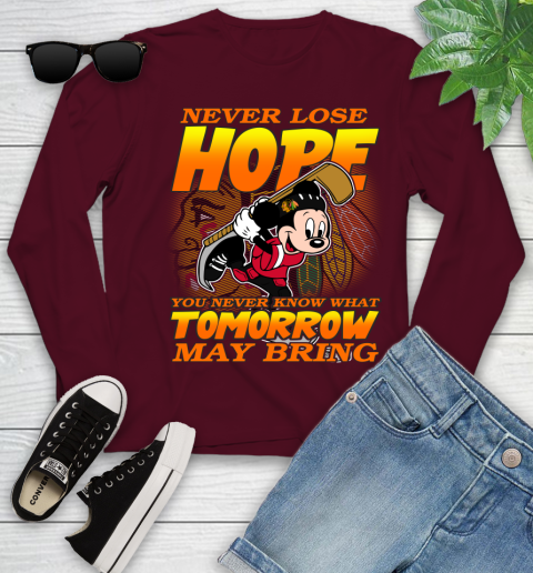 Chicago Blackhawks NHL Hockey ootball Mickey Disney Never Lose Hope Youth Long Sleeve 6