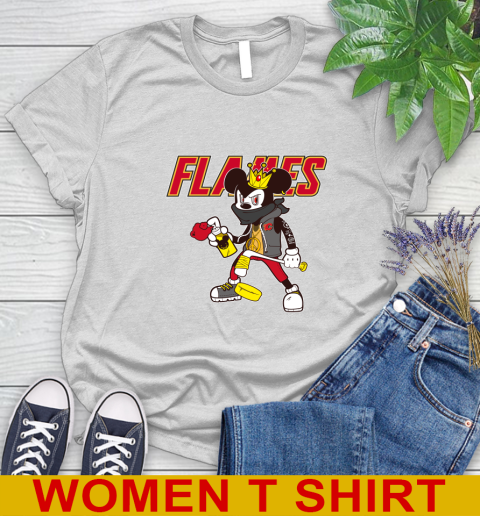 Calgary Flames NHL Hockey Mickey Peace Sign Sports Women's T-Shirt