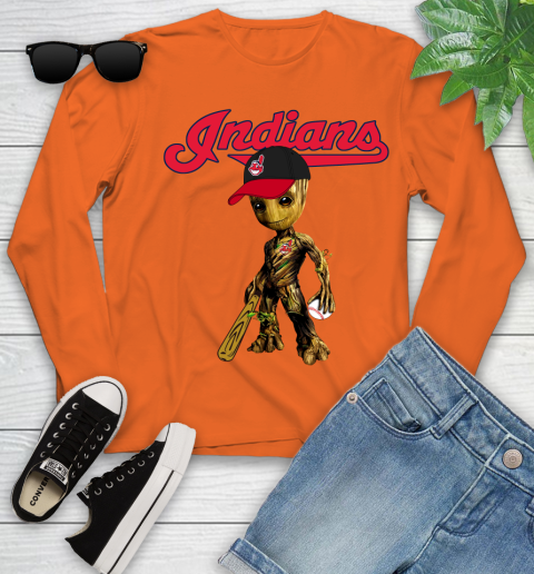MLB Cleveland Indians Groot Guardians Of The Galaxy Baseball Youth Long Sleeve 4