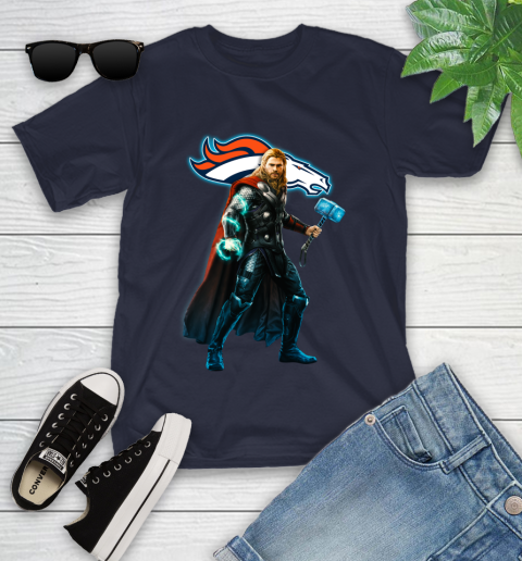 NFL Thor Avengers Endgame Football Denver Broncos Youth T-Shirt 3