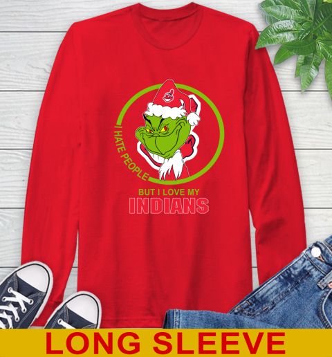 Cleveland Indians MLB Christmas Grinch I Hate People But I Love My Favorite Baseball Team Long Sleeve T-Shirt 10