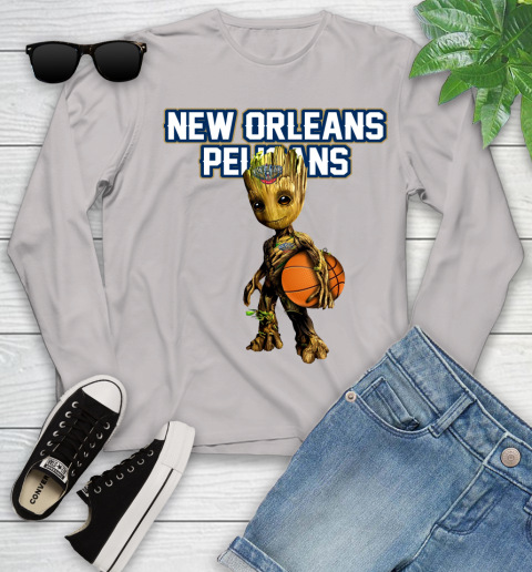 New Orleans Pelicans NBA Basketball Groot Marvel Guardians Of The Galaxy Youth Long Sleeve 12