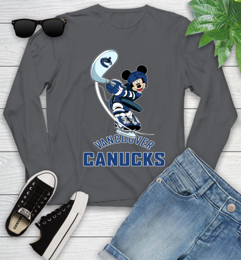 NHL Hockey Vancouver Canucks Cheerful Mickey Mouse Shirt Youth Long Sleeve 8