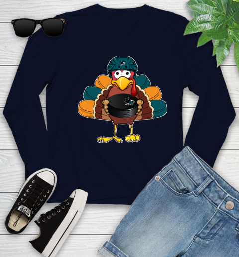 San Jose Sharks Turkey Thanksgiving Day Youth Long Sleeve 3