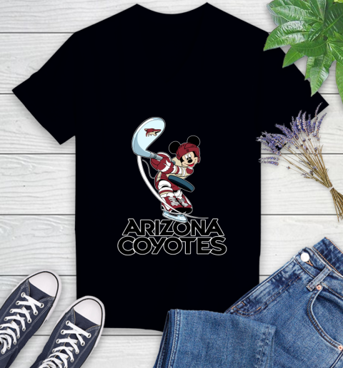 NHL Hockey Arizona Coyotes Cheerful Mickey Mouse Shirt Women's V-Neck T-Shirt