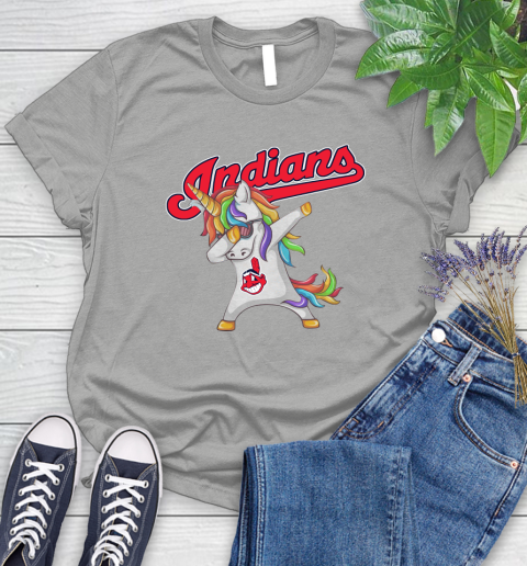 Cleveland Indians MLB Baseball Funny Unicorn Dabbing Sports Women's T-Shirt 10