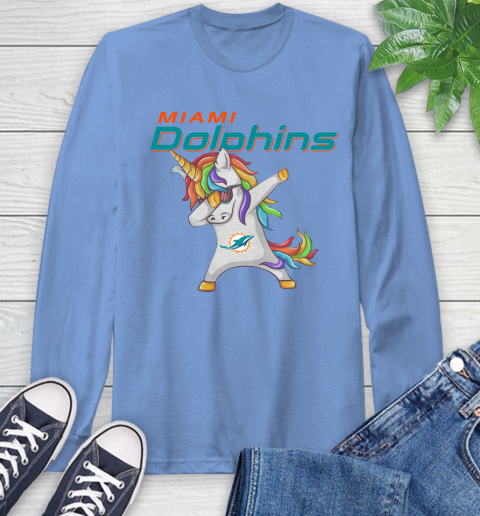Miami Dolphins NFL Football Funny Unicorn Dabbing Sports Long Sleeve T-Shirt 11