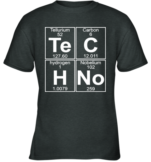 0zny tellurium carbon hydrogen nobelium chemical techno char youth t shirt 26 front dark heather