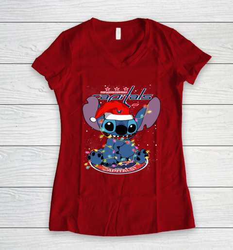 Washington Capitals NHL Hockey noel stitch Christmas Women's V-Neck T-Shirt 7 Washington Capitals NHL Hockey noel stitch Christmas Women's V-Neck T-Shirt - Image 7