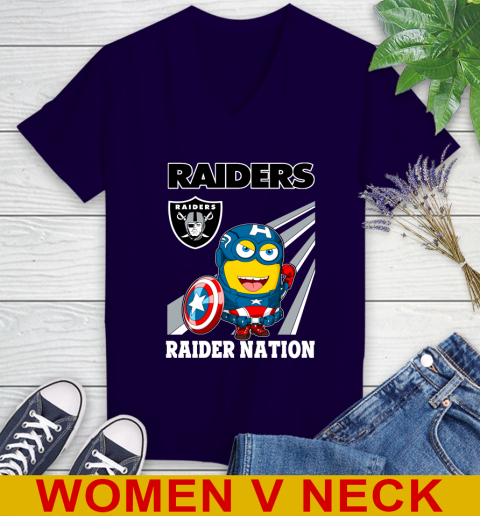 NFL Football Oakland Raiders Captain America Marvel Avengers Minion Shirt Women's V-Neck T-Shirt 3