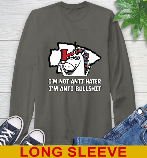 Kansas City Chiefs NFL Football Unicorn I'm Not Anti Hater I'm Anti Bullshit Long Sleeve T-Shirt 8