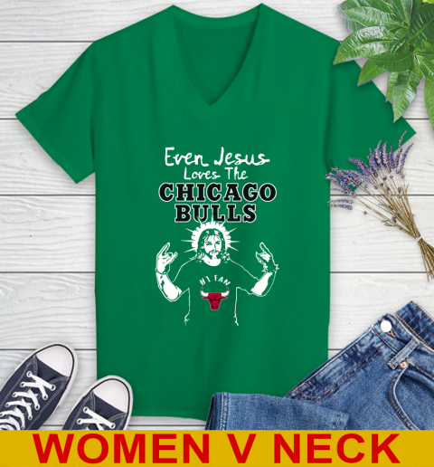 Chicago Bulls NBA Basketball Even Jesus Loves The Bulls Shirt Women's V-Neck T-Shirt 5